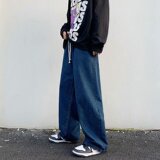 21年港风ins春秋季宽松牛仔裤青少年潮流束脚抽绳九分裤CN364-P35，男装牛仔裤，星座1703A-1