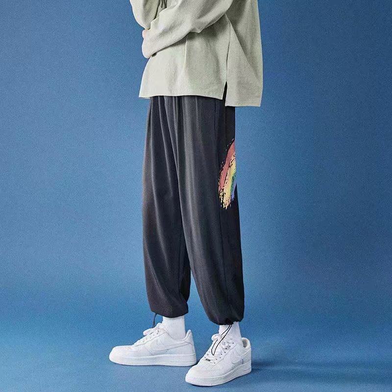 Spring new style Hong Kong Style loose size rainbow print Harlan sports casual pants men's pants