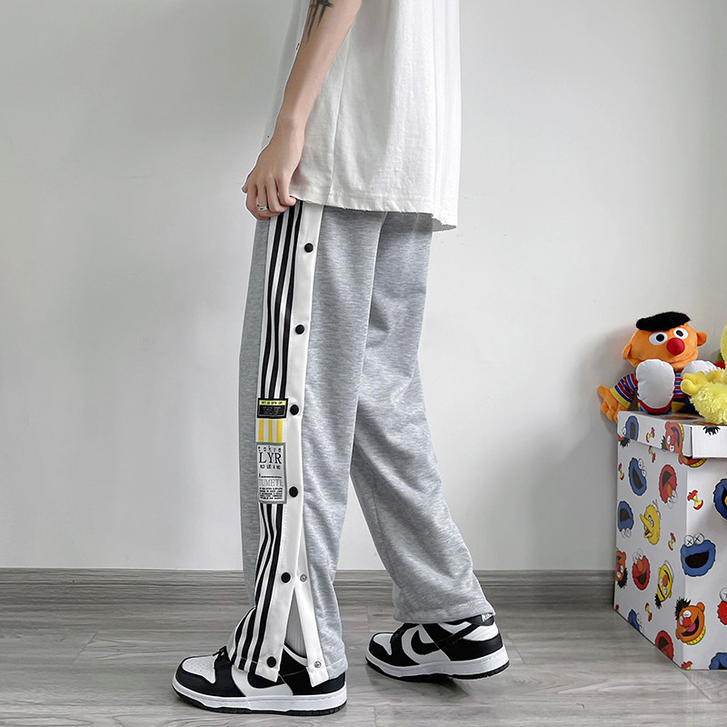 2025春秋新款三条杠美式篮球训练排扣运动拖地休闲裤-K11-P30，男装休闲裤，星座1703A-1