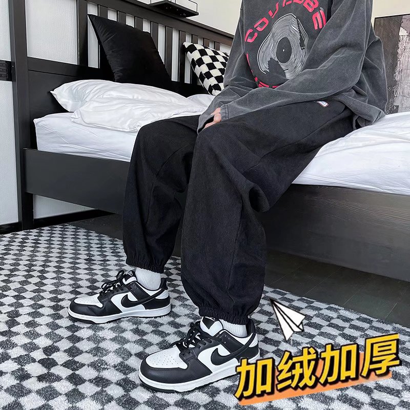 2025秋冬新款加绒宽松阔腿裤潮牌ins情侣加厚休闲裤KZ12429-P35,男装卫衣,星座1703A-1
