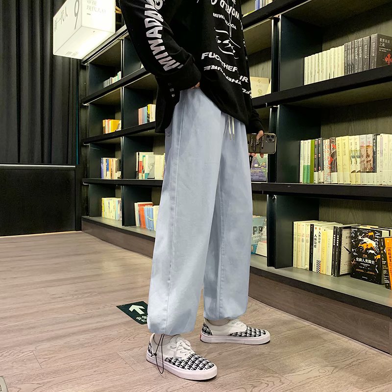 21年港风ins春秋季宽松牛仔裤青少年潮流束脚抽绳九分裤CN364-P35,男装牛仔裤,星座1703A-1