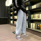 21年港风ins春秋季宽松牛仔裤青少年潮流束脚抽绳九分裤CN364-P35，男装牛仔裤，星座1703A-1