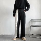 2025春秋新款阔腿裤男ins潮黑白拼色垂感休闲西裤美式裤K1381-P35，男装西裤，星座1703A-1