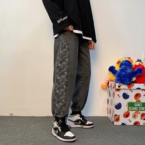 2025春秋季新款ins百搭印花牛仔裤子宽松束脚九分裤男FB0025-P38