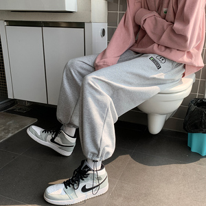 2025春秋新款Ins港风纯色笑脸刺绣卫裤百搭休闲九分裤KZ8105-P20图片
