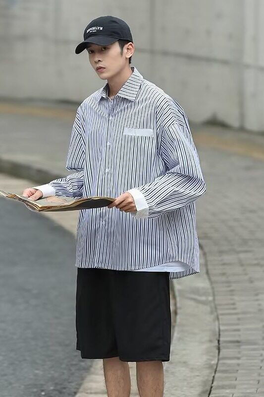 2025秋季新款cityboy竖条纹衬衫日系宽松长袖衬衣外套男C6034-P28,男装衬衫,星座1703A-1