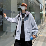 2025春秋新款港风工装外套男连帽潮牌ins宽松拼接夹克衫W1986-P55，男装夹克，星座1703A-1