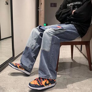 2025秋季新款爱心牛仔裤设计感拼接直筒阔腿Ins潮高街裤GK18-P40图片