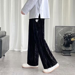 扎染裤子男欧美痞帅爱心情侣运动裤高级感炸街直筒阔腿金丝绒裤图片