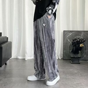 扎染裤子男欧美痞帅爱心情侣运动裤高级感炸街直筒阔腿金丝绒裤图片