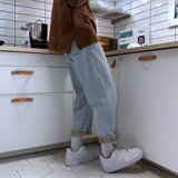 2025春秋季新款复古翻边格子男士牛仔裤潮流直筒九分裤NZ888-P35，男装牛仔裤，星座1703A-1