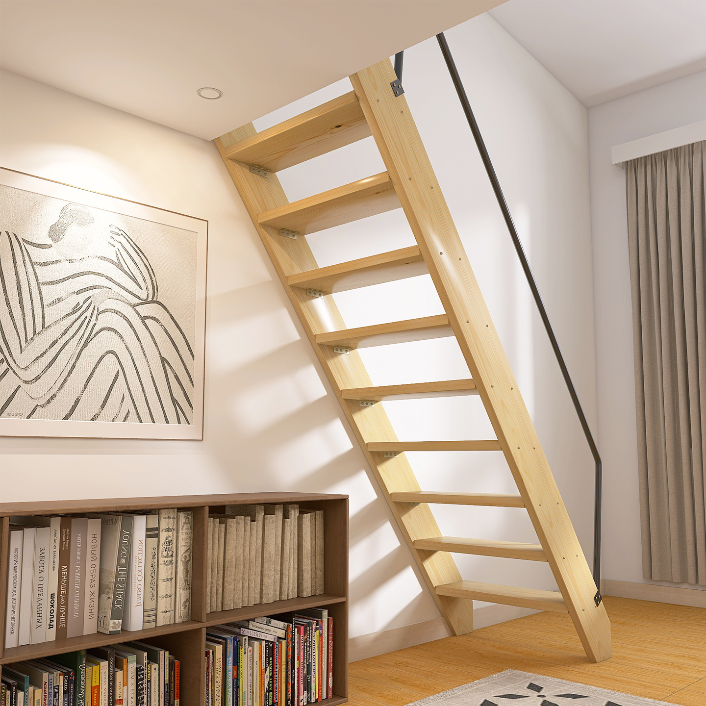 室内实木阁楼楼梯四步五六步家用梯小空间梯子大踏板木制爬梯定制