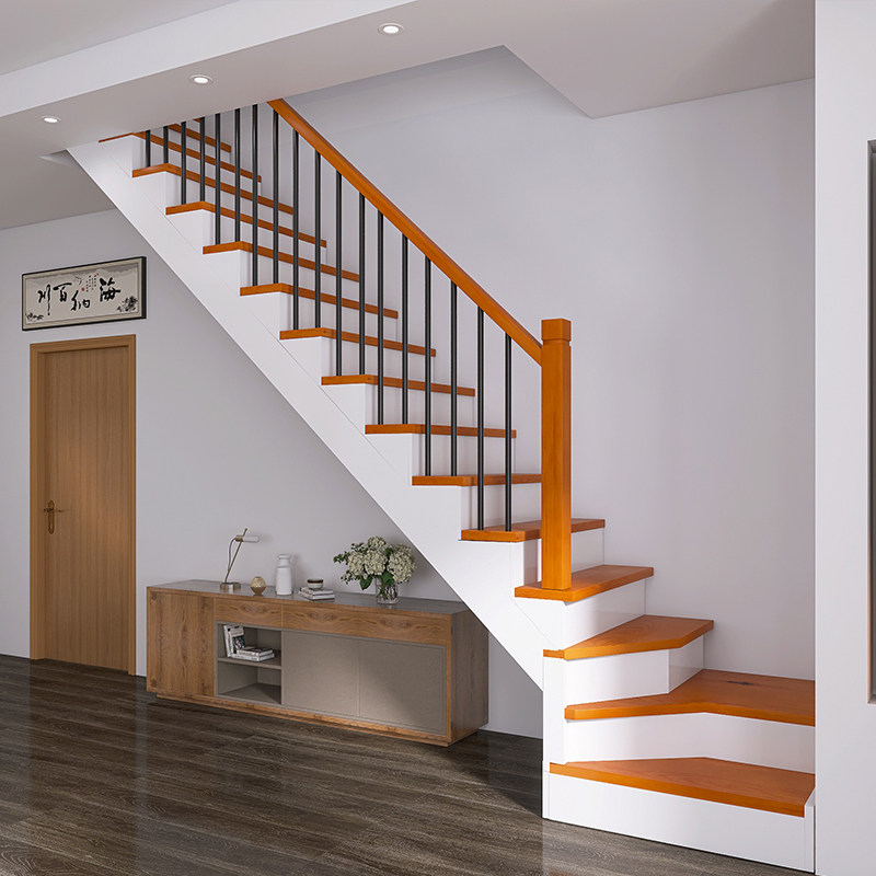 定制复古风木楼梯 室内家用梯 复式实木阁楼楼梯转角整体楼梯厂家