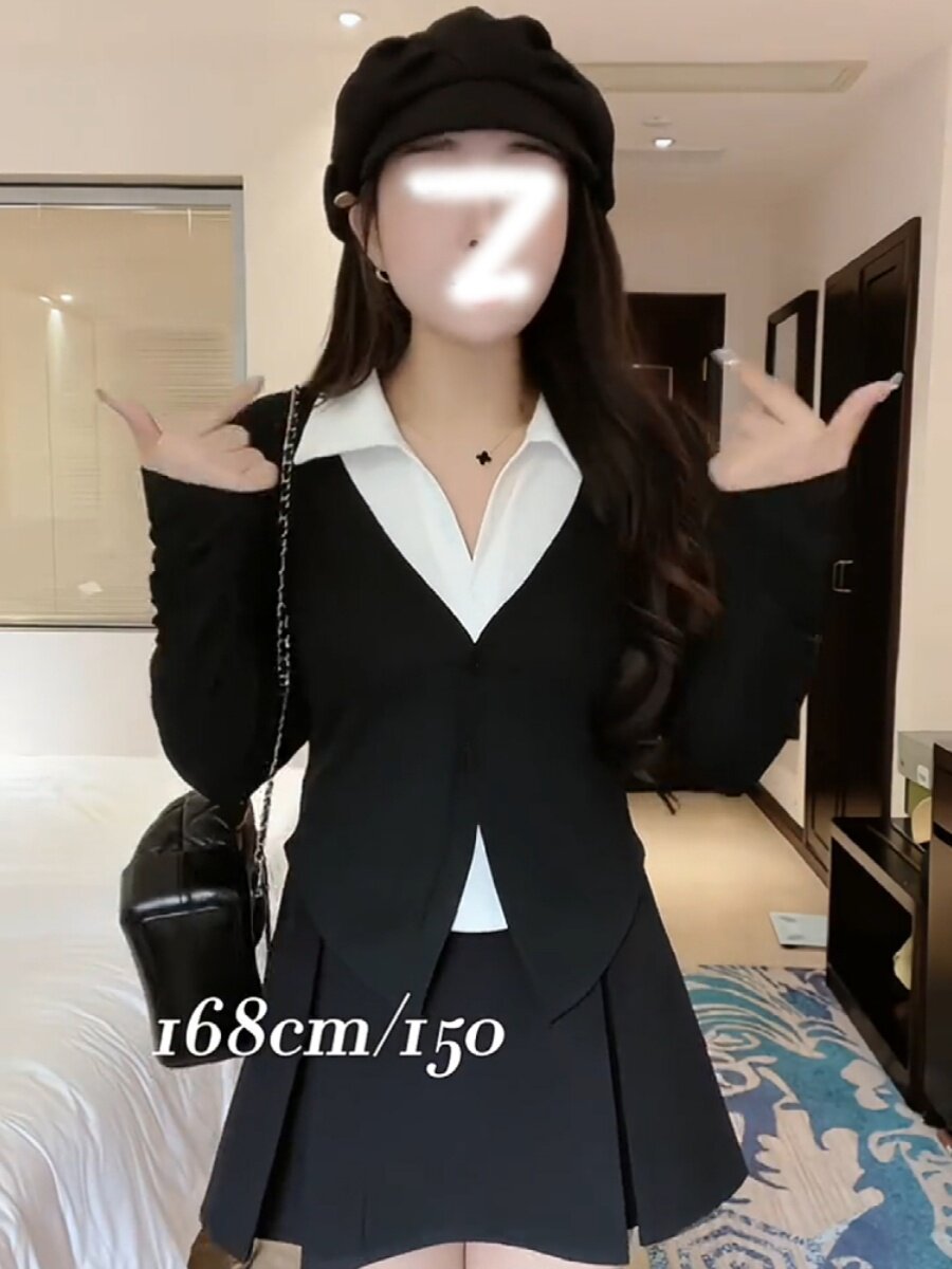 플러스 사이즈 가을 겨울 새로운 디자인 지방 MM 커버 가짜 투피스 탑 여성 하이 웨이스트 슬리밍 A 라인 스커트 정장