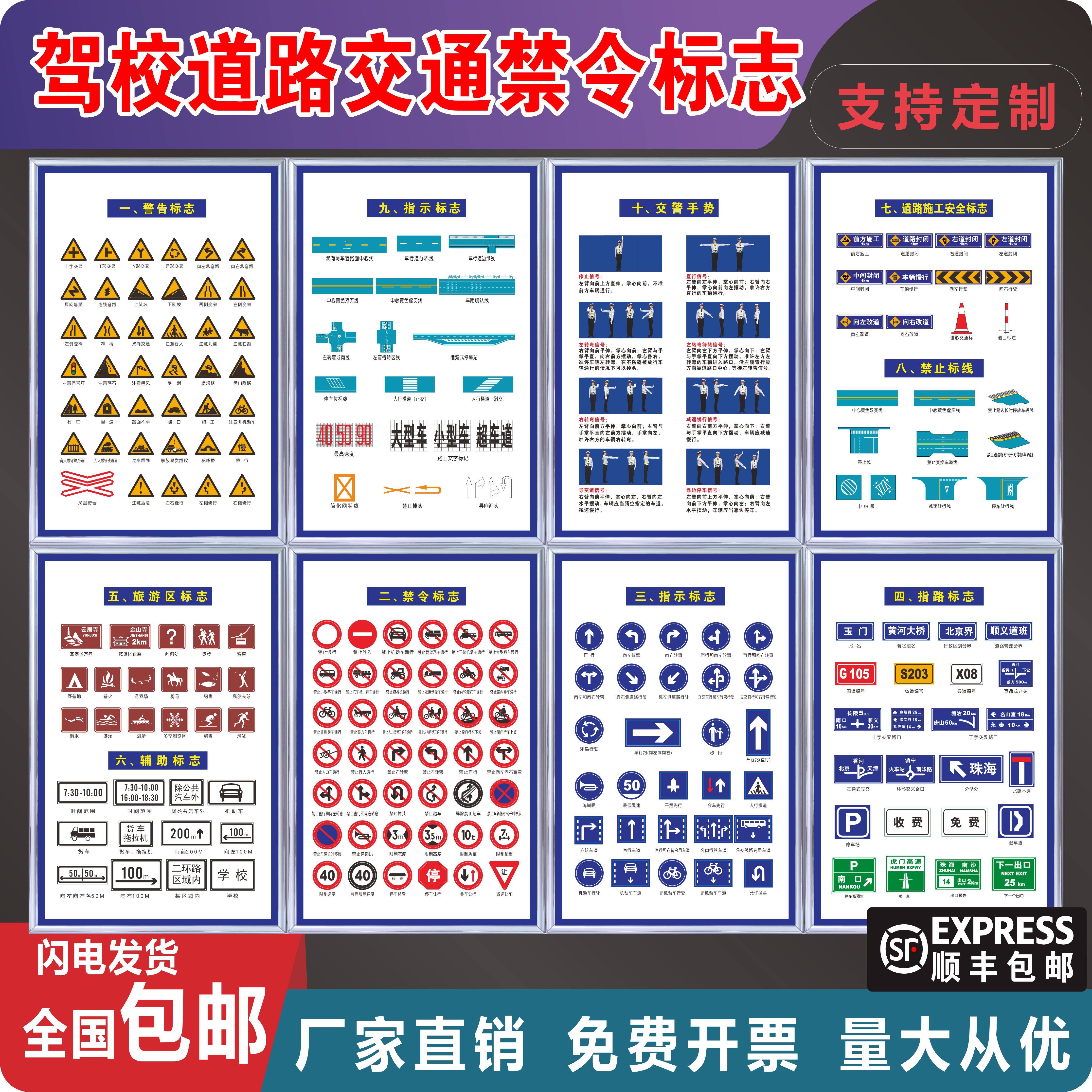道路交通标志及交警手势墙纸驾校照科目一交规挂图宣传海报制度牌