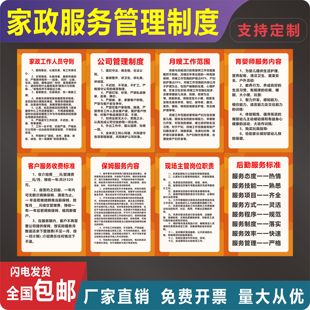 家政服务管理制度现场主管岗位职责客户服务收费标准保洁员岗位牌