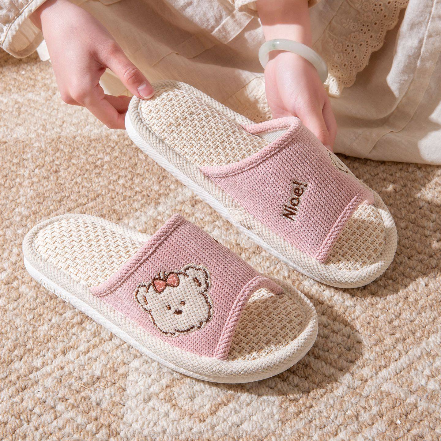 可爱卡通亚麻拖鞋女新款室内居家加厚防滑耐磨透气亲子儿童凉鞋男,居家布艺,居家棉拖/棉鞋,淘宝优惠券,粉丝福利购,淘宝优惠卷