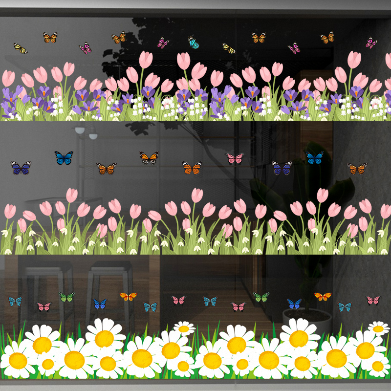 花草玻璃橱窗装饰UV透明静电贴纸