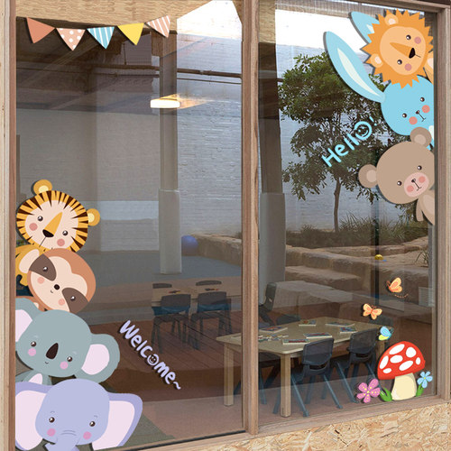 可爱动物幼儿园宠物店静电贴画