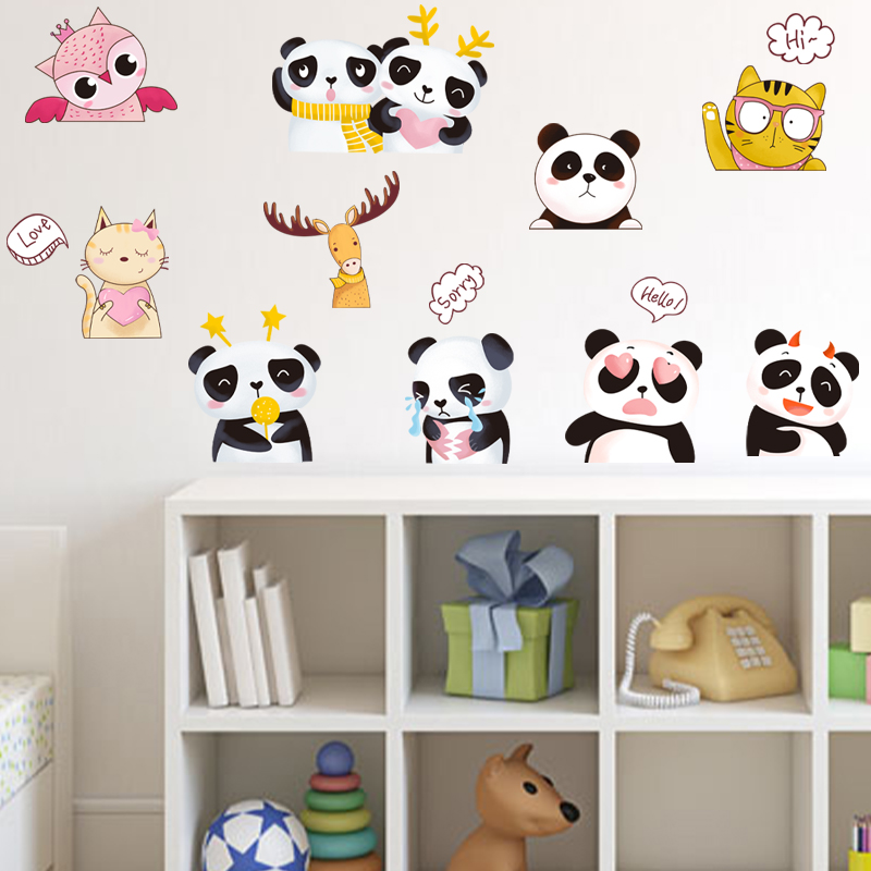 温馨儿童房间卧室墙面装饰创意卡通可爱熊猫贴纸遮丑补洞墙上贴画图片