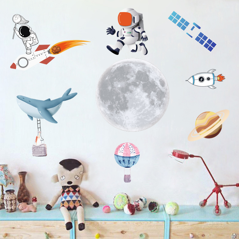 温馨儿童房墙上装饰创意卡通动漫宇航员贴纸自粘防水遮丑补洞贴画图片