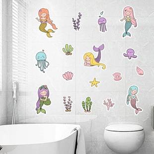 美人鱼可爱遮丑补洞墙贴卫生间浴室瓷砖墙面装饰贴画自粘防水贴纸