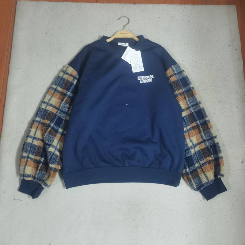 日单加绒宽松针织青春拼接卫衣