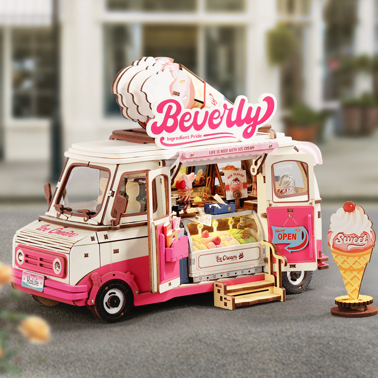 rolife若来贝芙丽雪糕车3d立体拼图木质拼装模型10岁以上积木女孩