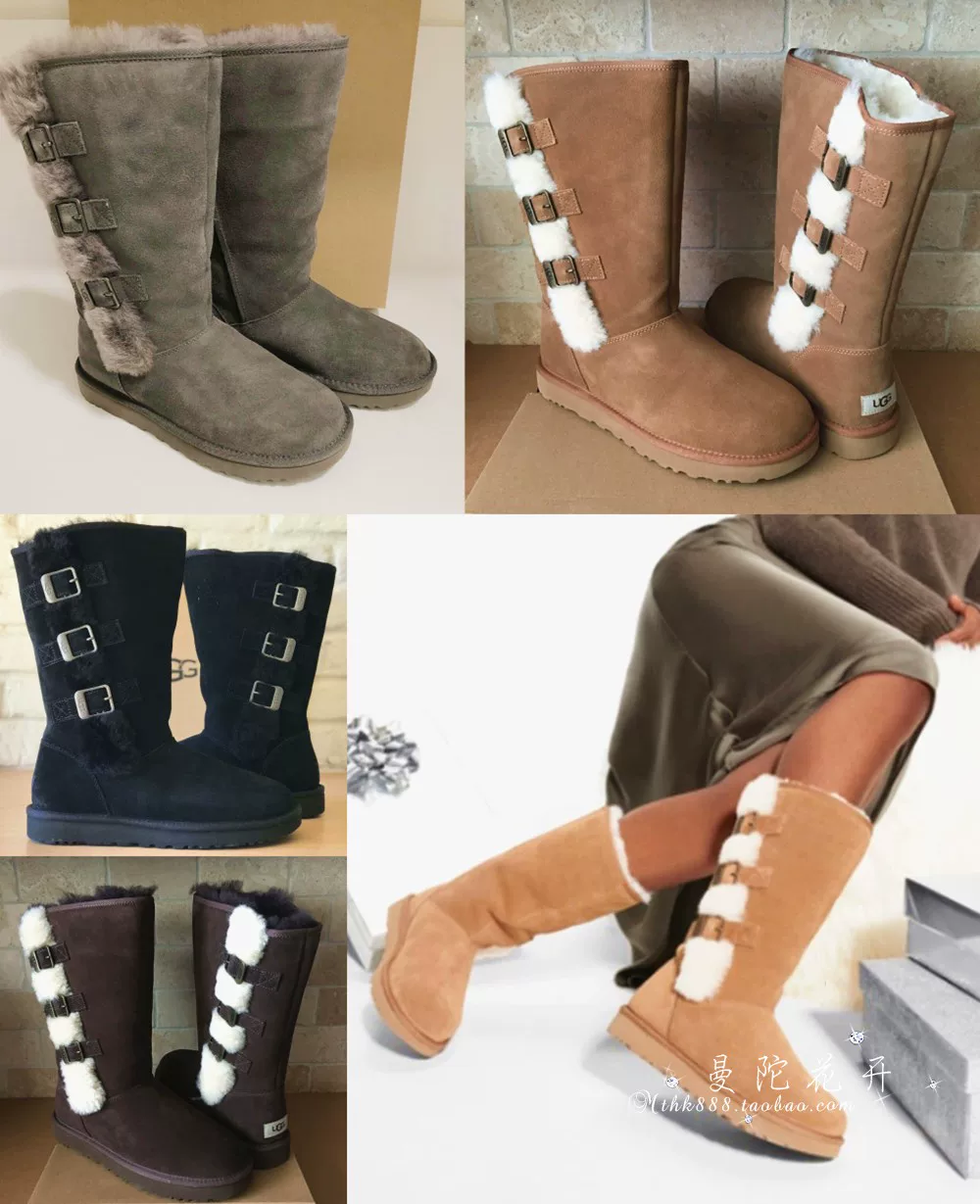 Прямые покупки США UGG KLEA боковой поясной пряжки Ming мех однотонные высокие снегоступы