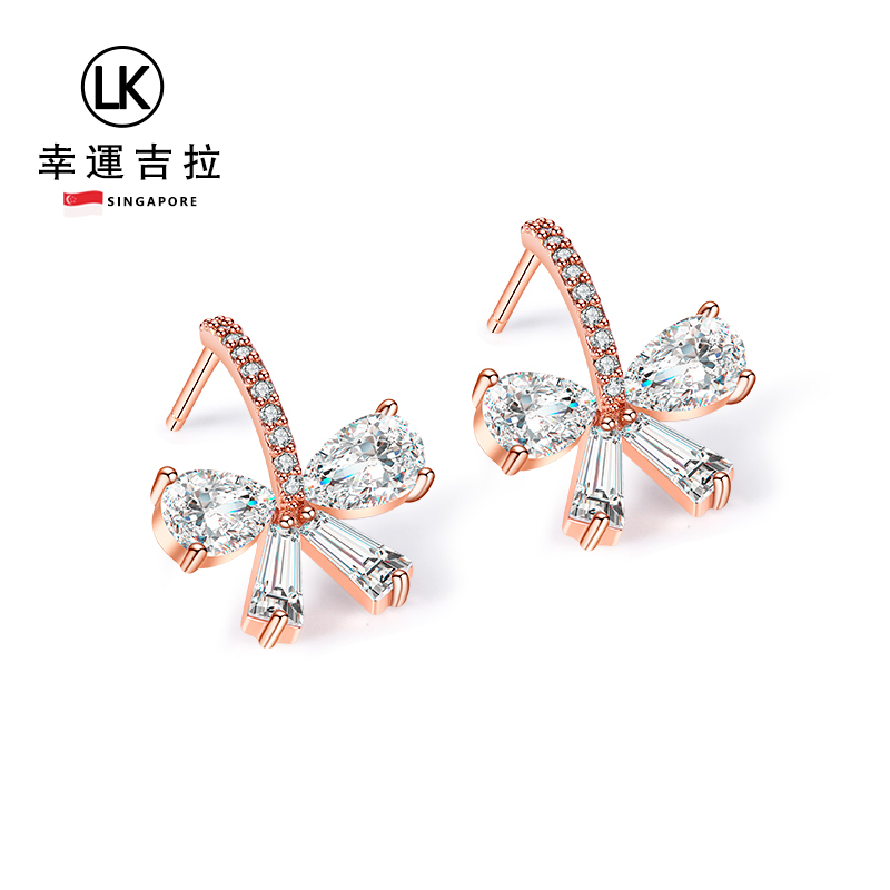 新加坡幸运吉拉新款爆款满钻蝴蝶结耳钉女小巧高级感耳饰生日礼物