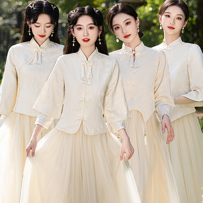 新中式伴娘服2024新款香槟色裙高级感小众姐妹团国风演出服礼服女