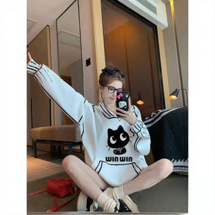 白色连帽卫衣女春秋季2026新款冬季中长款宽松加绒加厚休闲套头衫