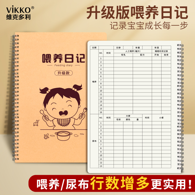 维克多利2025新升级A4喂养记录本喂养日记宝宝婴儿新生儿宝宝记录成长日记本喂奶奶粉母乳A5奶量记录表格手册
