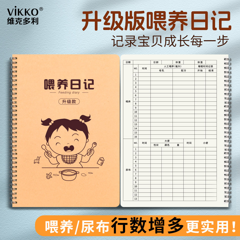 维克多利婴儿喂养记录本宝宝喂奶日记本新生儿每日作息母乳表格辅食成