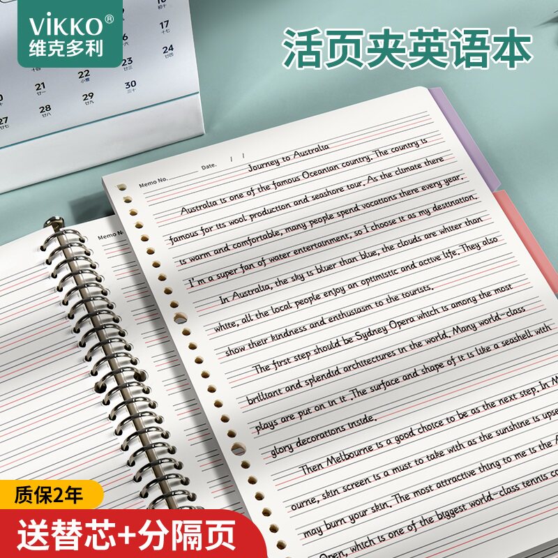 维克多利英语本活页笔记本子可拆卸加厚B5四线三格英文初高中生单词本大学生考研整理A4活页纸替芯练习本16k