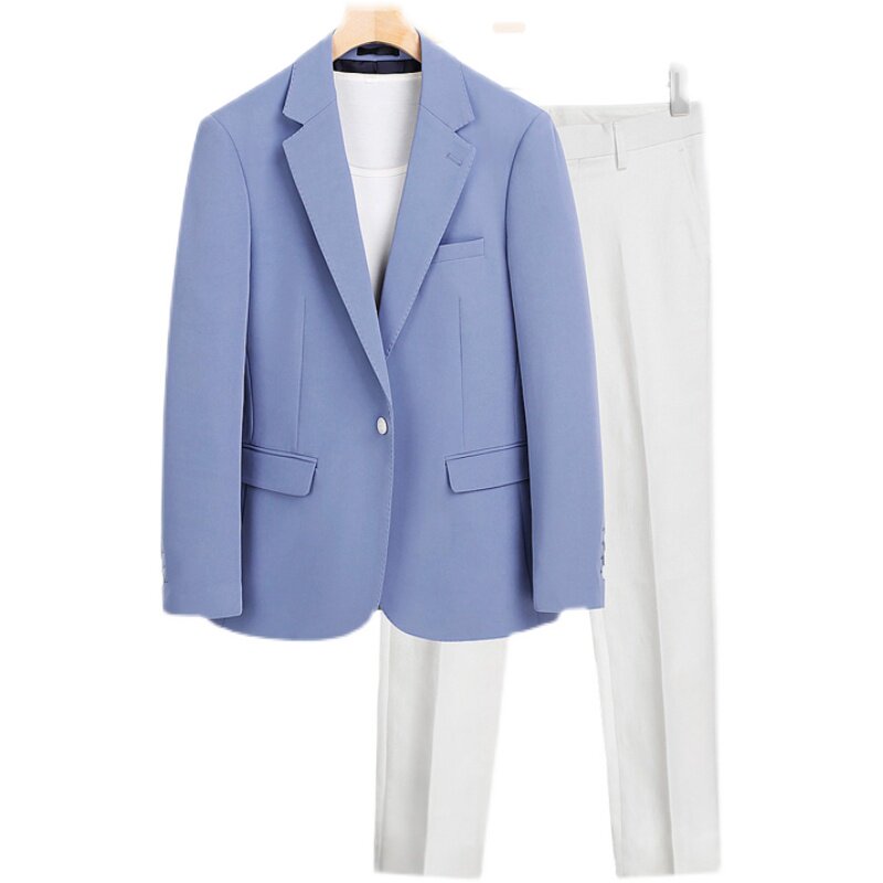 SUIT SUIT MENS TWO-PIECE CASUAL SLIM TRENDY HANDSOME PLUS-SIZE BUSINESS SUIT HIGH-END SOLID COLOR LONG-SLEEVED JACKET