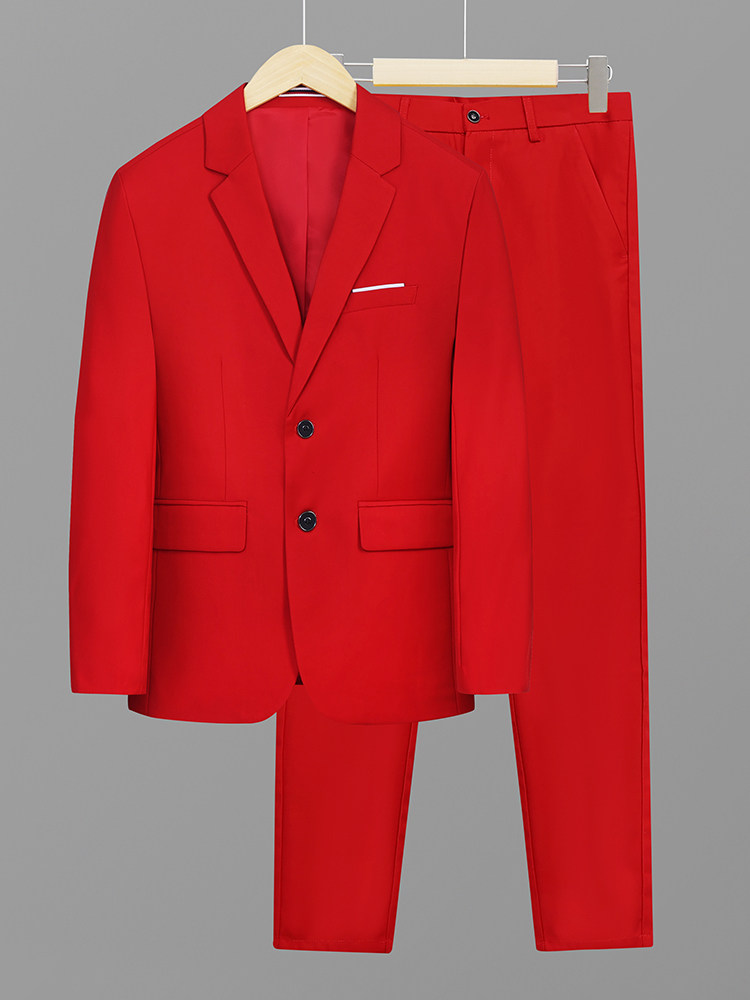 SUIT SUIT MENS SPRING AND AUTUMN THIN KOREAN VERSION BUSINESS SLIM SOLID COLOR CASUAL PLUS SIZE WHITE SUIT TWO-PIECE TREND