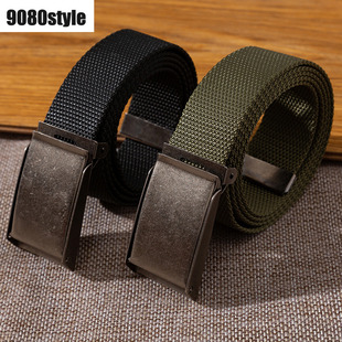 平滑扣机能风腰带男女学生军训工装休闲帆布尼龙皮带无孔锯齿扣头