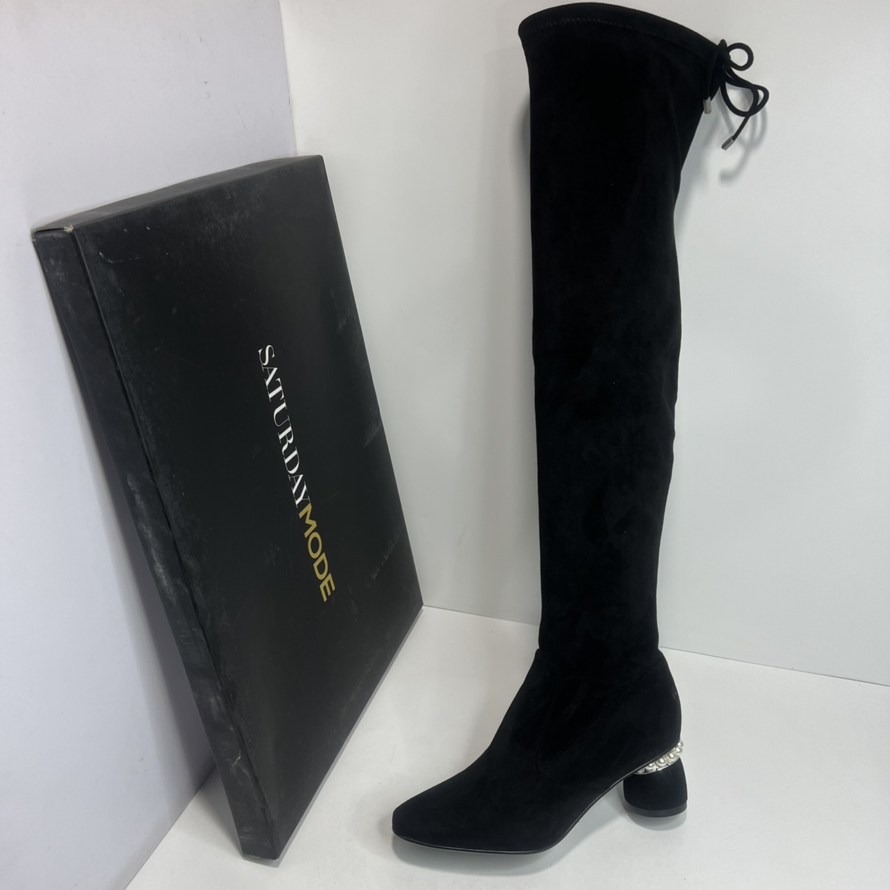 SATURDAYMODE品牌断码撤柜女靴弹力靴春秋粗跟过膝靴瘦瘦高筒靴潮