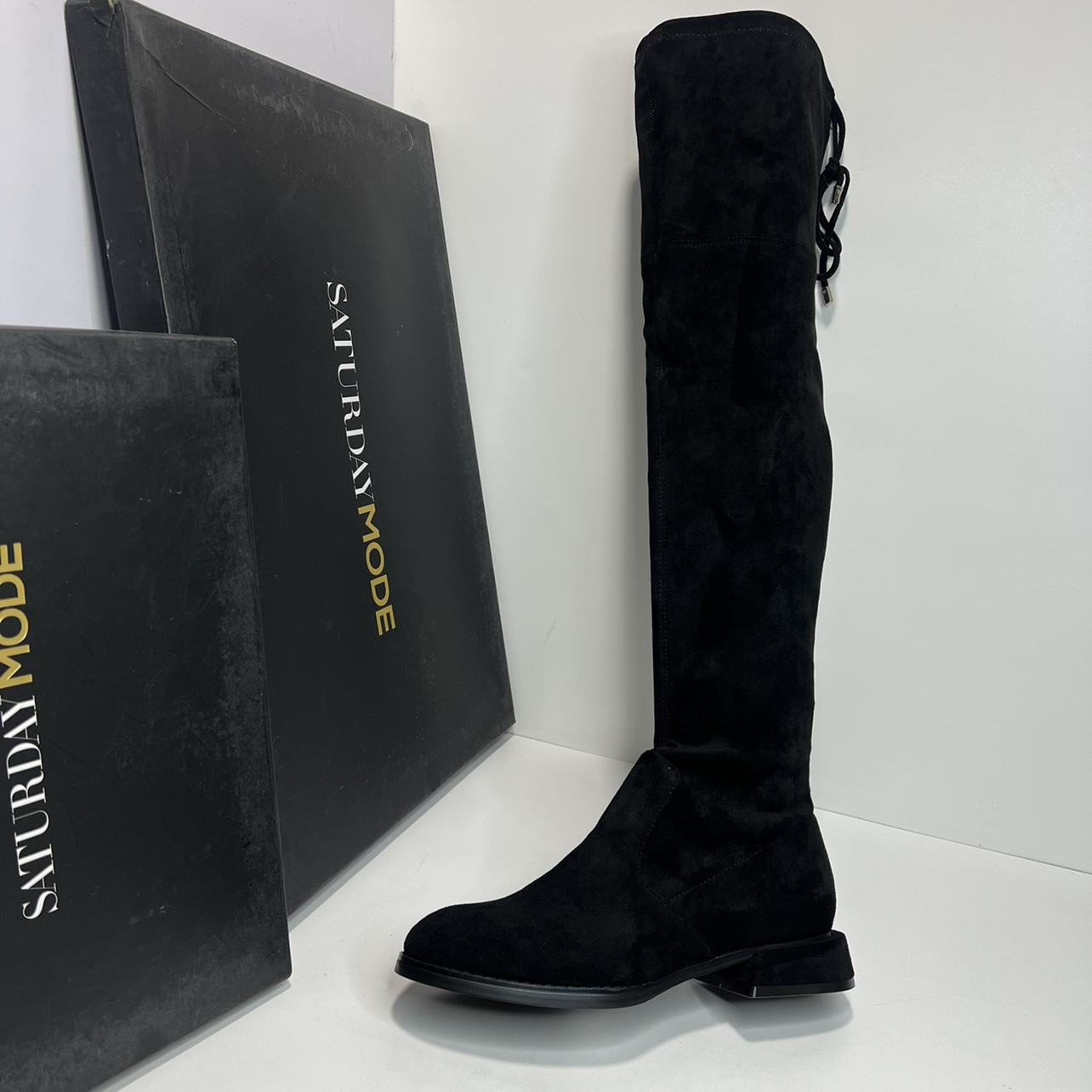 SATURDAYMODE品牌撤柜女长靴秋冬季圆头低跟瘦瘦靴弹力时装过膝靴