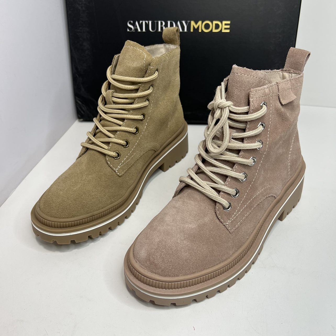 SATURDAYMODE品牌断码撤柜真皮女秋季厚底系带马丁靴圆头加绒短靴