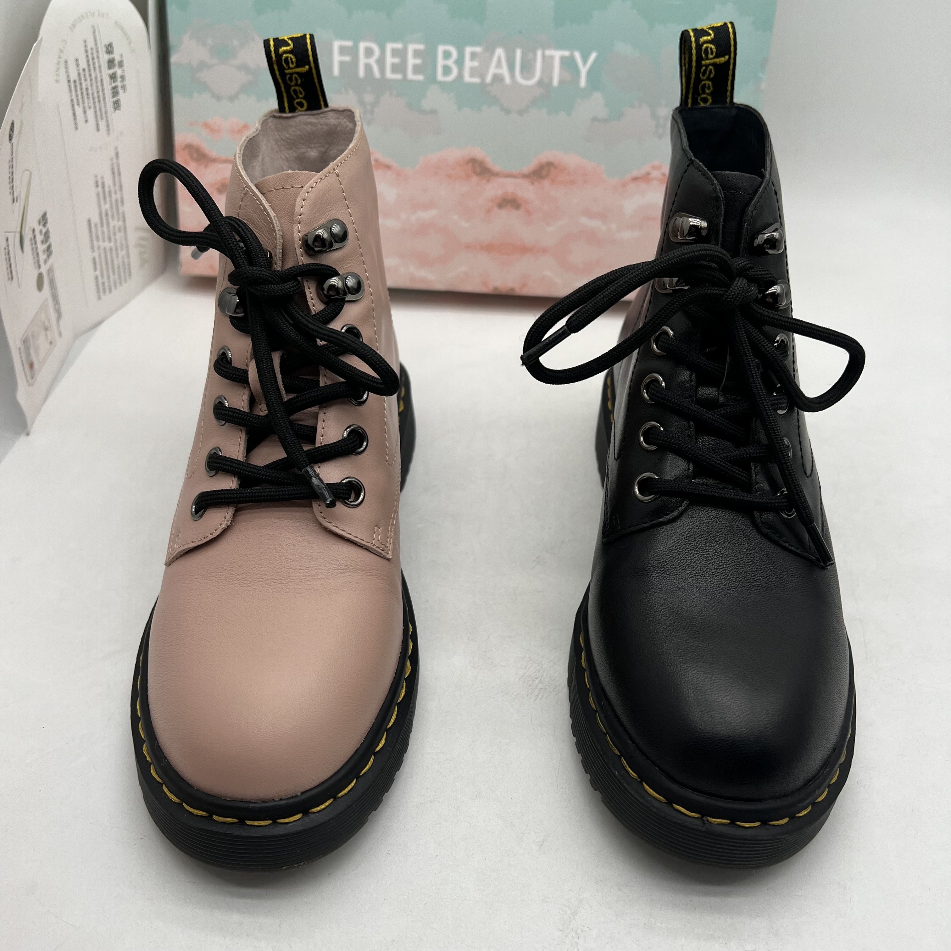 自由姿色品牌断码撤柜真皮女靴秋季系带马丁靴英伦风圆头舒适短靴