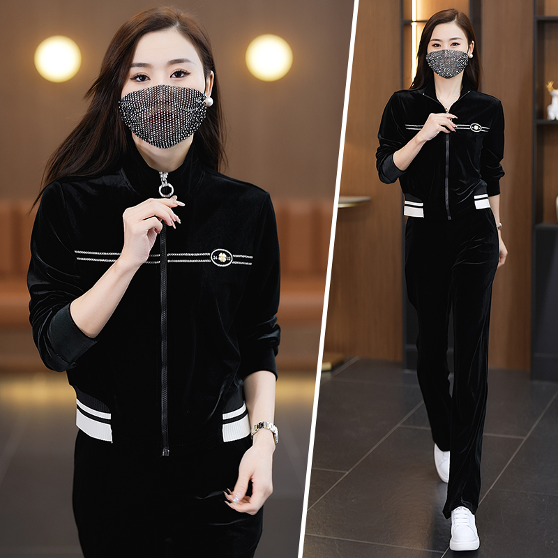 金丝绒运动套装女春秋2025新款气质妈妈卫衣宽松休闲时尚两件套