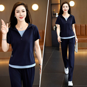 长裤 休闲运动套装 连帽短袖 新款 宽松冰丝两件套减龄气质 女2026夏季