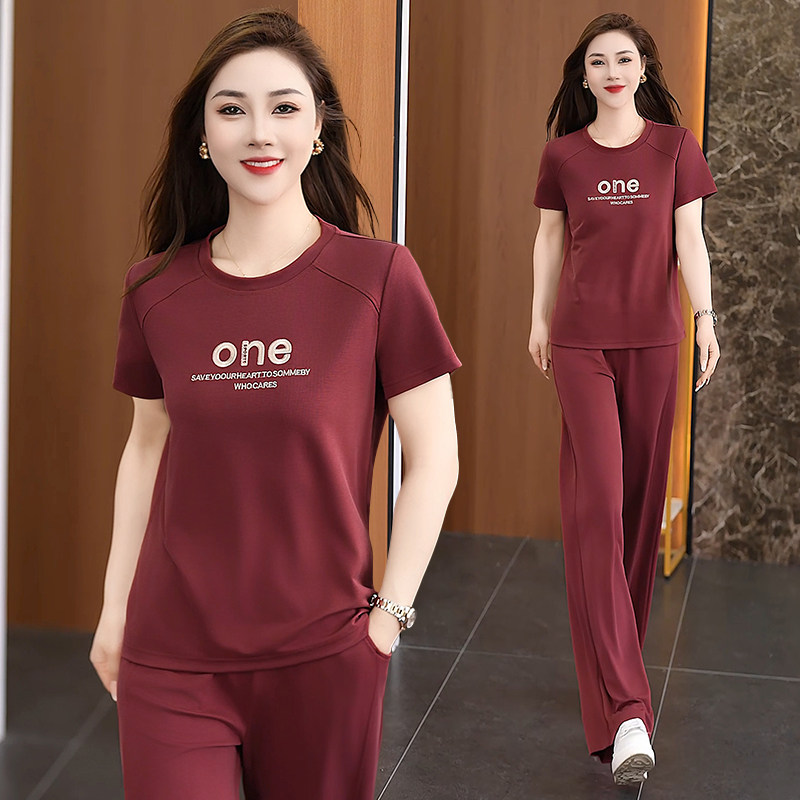 跑步服运动套装女夏季2026新款洋气时尚女士冰丝短袖休闲装两件套