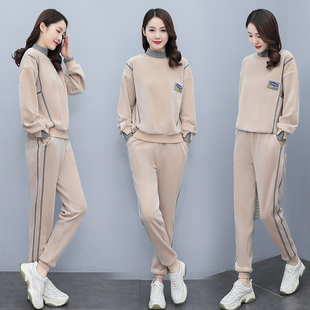 金丝绒运动套装女秋冬加厚2024年新款休闲时尚宽松显瘦卫衣两件套