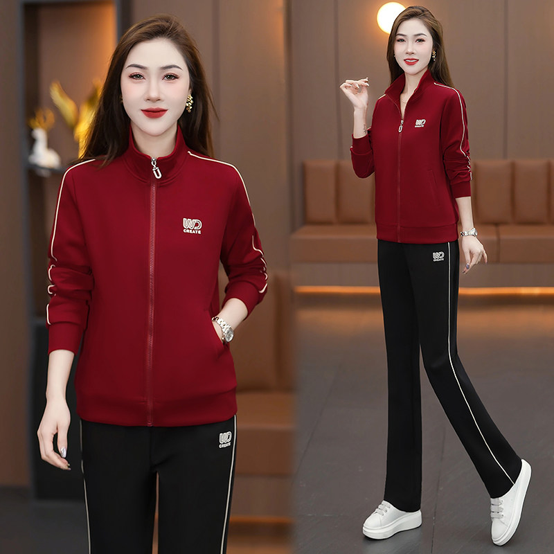 高货运动套装女春秋新款休闲卫衣两件套中年女人洋气显瘦运动衣服