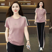 洋气妈妈宽松显瘦短袖 休闲运动套装 时尚 2026新款 跑步两件套 女夏季