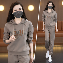 年轻妈妈装时尚连帽洋气休闲运动套装女春秋季束脚裤卫衣整套宽松
