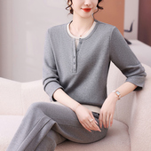 时尚 2026新款 洋气妈妈短袖 长裤 休闲运动套装 假两件套装 女春秋夏季